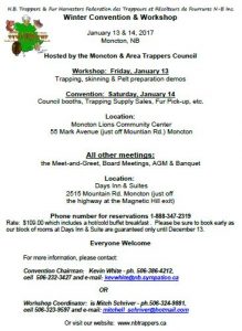 2017 NB Trapper and Fur Harvester Winter Convention and Workshop